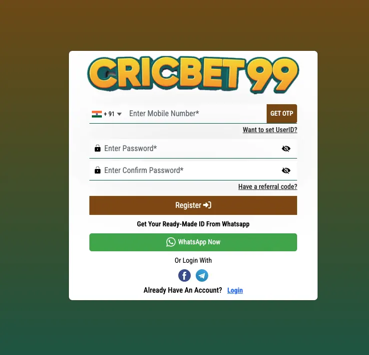 cricbet99 registration step 1 — enter username or mobile number